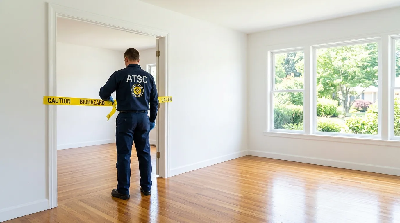 Certified biohazard cleanup crew performing Decomposition Cleanup in Blanchard